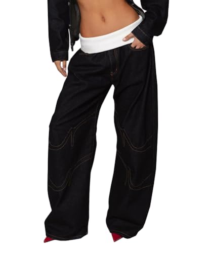 Women's Trendy Baggy Wide Leg Jeans Vintage Washed Distressed High Waisted Denim Pants