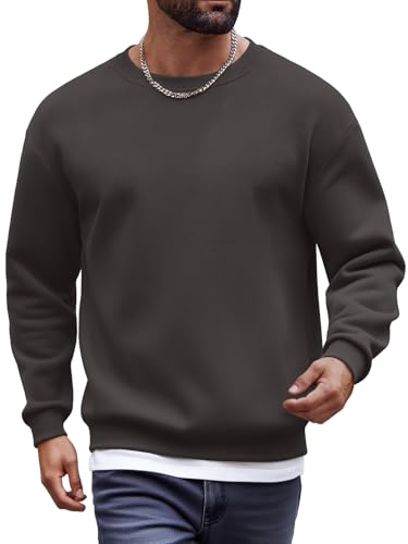 COOFANDY Sweatshirt Herren Rundhalsausschnitt Fleece Sweater Langarm Winter Pullover Dunkelgrau L
