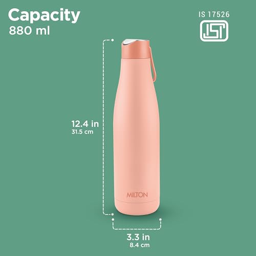 Image of Milton Fame 1000 Thermosteel Water Bottle 880 ml, 24 Hr Hot and Cold I Leak Proof Lid, ISI Certified I Vacuum Insulated I for Office, Gym, School I Peach