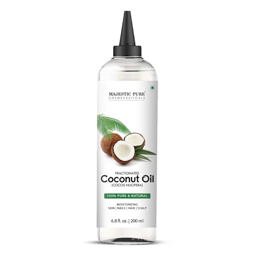 Majestic Pure Fractionated Coconut Oil - Relaxing Massage Oil, Liquid Carrier Oil for Diluting Essential Oils - Skin, Lip, Body & Hair Oil Moisturizer & Softener - 6.8 fl oz