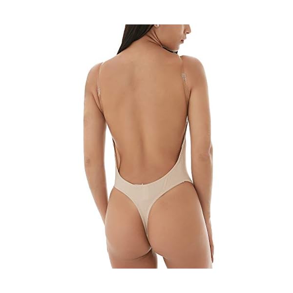 Defitshape-Womens-Backless-Bodysuits-U-Plunge-Seamless-Thong-Full-Bodysuits Defitshape Women's Backless Bodysuits U Built-in Bra Shapewear Low Back Thong Bridal Wedding Undergarments Open Crotch Khaki 34 fit 34C/34D/36A/36B