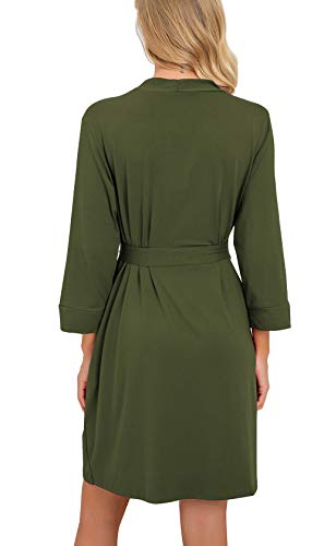Prinstory Women Kimono Robes Short Lightweight Robe Soft Knit Sleepwear Casual Knit Bathrobe Ladies Loungewear Olive Green-Medium #TOP4