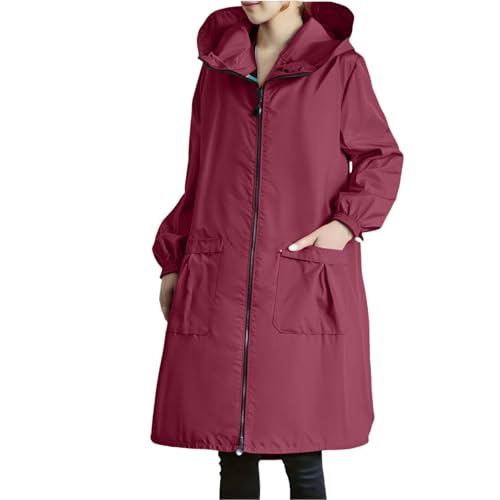 EQWIGKEIT Chubasquero para mujer, ligero, plegable, impermeable, con capucha, abrigo impermeable, bicicleta, chaqueta softshell, chaqueta de ciclismo, tallas grandes, cortavientos, chaqueta para