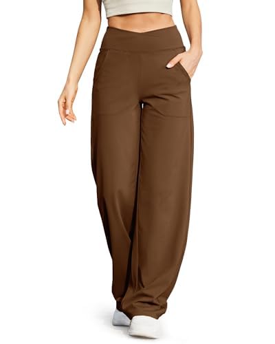 G4Free Pantalon de Yoga Femme Fluide Taille Haute Jambe Large Droit éLastique de Jogging avec Poches Couleur Confortable