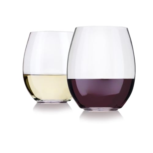 AIOS Pair of Unbreakable Tritan BPA Free Plastic Stemless Wine Glasses 390ml / 14oz