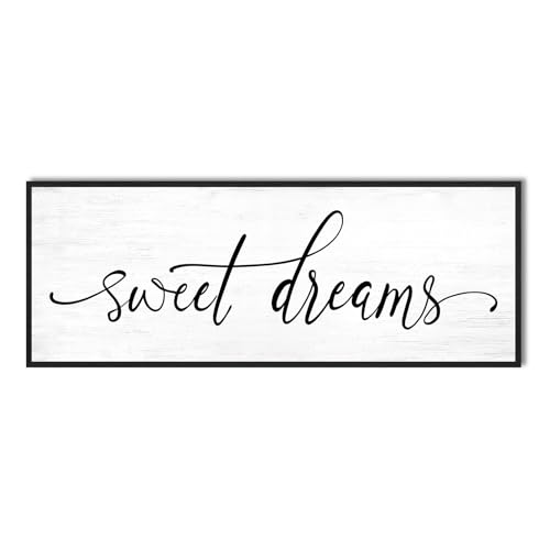 Sweet Dreams Wall Decor Above Bed: 40''×15'' Farmhouse Bedroom Canvas Wall Art Large Framed Sweet Dreams Sign,Modern Guest Room Master Bedroom Picture Black Wall Decorative Hanging Plaque