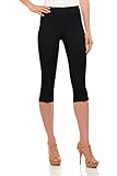 Womens Classic Fit Capri Pants-Pull On Style with Detailed Design, Velucci,Black,Small