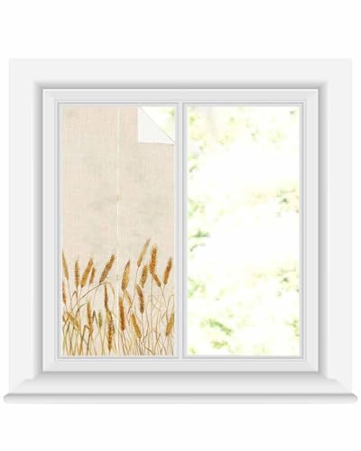 Lsrtoss Window Privacy Film, Fall Wheat Window Clings Non-Adhesive Door Cover, Autum Botanical Rustic Yellow Orange Window Film Decorative, Removable Window Tint for Bathroom/Classroom 17.7