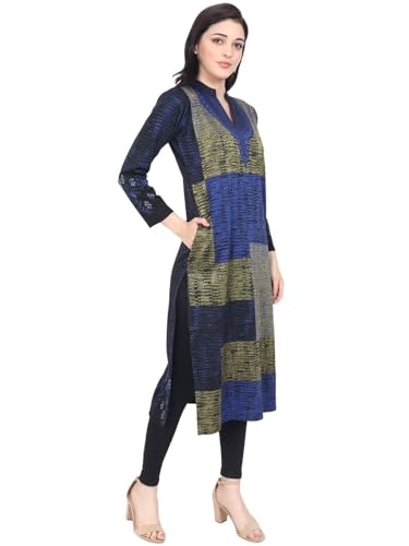 Image of Rosary Women's Winter Woolen Kurti Jacquard Straight Fit Ethnic Wear with 2 Side Pockets