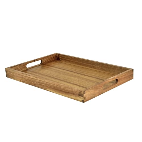 KITEISCAT Acacia Wood Serving Tray with Handles - 17-Inch Decorative Wooden Tray - Perfect for...