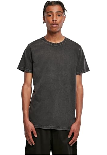 Build your Brand Men's Acid Washed Round Neck T-Shirt, Black, L
