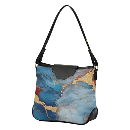 Sac à bandoulière pour femme motif marbre bleu rouge avec sangle amovible