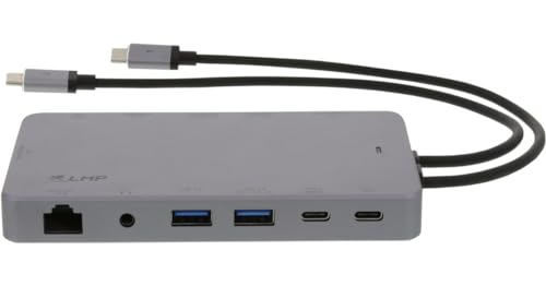 Dock USB-C Dual-Link LMP 12 puertos con soporte de doble pantalla para escritorio ordenado