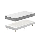 DEWINNER Ensemble Matelas et Sommier 90x190, Sommier tapissier 90x190 et Matelas Ressorts Ensachés 90x190x20,Matelas 1 Personnes,6 Pieds Inclus (Pack Matela+Sommier tapissier)
