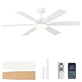 lspmke Ceiling Fans with Lights, 52 Inch Ceiling Fan with Light and Remote Control, Downrod Mount, Reversible, 3CCT, Dimmable, Noiseless, White Ceiling Fan for Bedroom, Livingroom Indoor/Outdoor Use