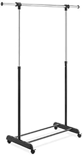 Whitmor Adjustable Rolling Clothes Organizer Chrome Garment Rack, Black and Silver