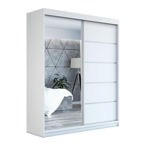 A&J MöbelLand Schwebetürenschrank GAPI Kleiderschrank 2-türig mit Spiegel, Garderobe 180 cm (Weiß/weiß/weiß)