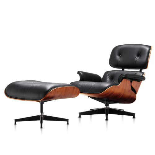 ROYAINROLLY Mid Century Chaise Lounge Chair with Ottoman, Top Black