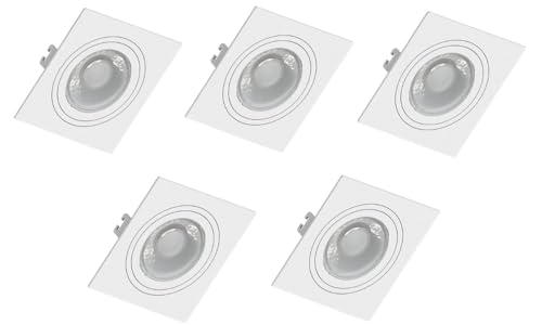 Kit 5 Spot LED Quadrado Branco Direcionável Embutir 5W Branco Frio Bivolt