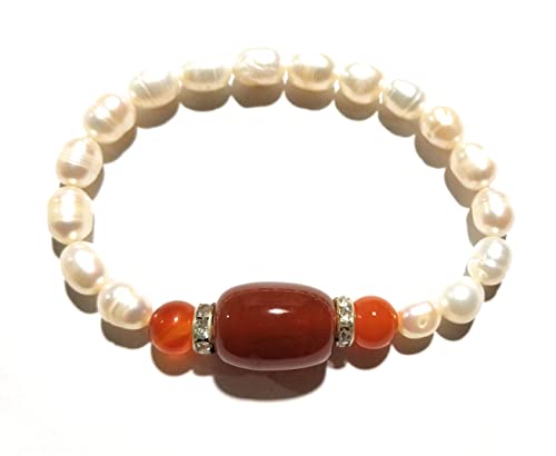 ARISHA - Pulsera de Perlas Blancas Cultivadas en Agua Dulce y Piedras de Ágata Cover