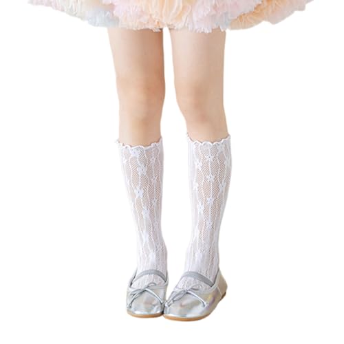 Breathable Kids Socks 3-13 Years Girls Middle Tube Socks Stackable with Delicate Flower Pattern for Spring and4