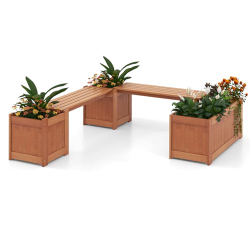 Planter Box Bench Outdoor, Wood Patio Bench Wooden Raised Garden ...