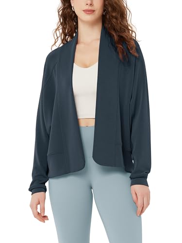 ODODOS Women's Modal Soft Open Front Cardigans Long Sleeve Casual Wrap Outwear, Navy, Medium