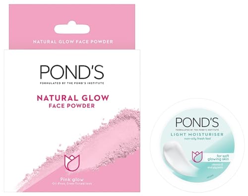 Image of POND'S Light Face Moisturizer 200 ml, Daily Lightweight Non-Oily Cream with Vitamin E for Soft Glowing Skin, SPF 15 - With Vitamin C & Niacinamide&Pond's Natural Glow Face Powder, Pink Glow - 30G