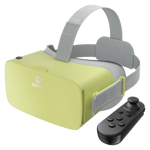Image of DESTEK V5 VR Headset for Phone w /VR Gamepad, 128 Premium VR apps Included, Anti-Blue Eyes Protected HD Lenses, 110 FOV Virtual Reality Headsets for iPhone, Android Phone - Yellow