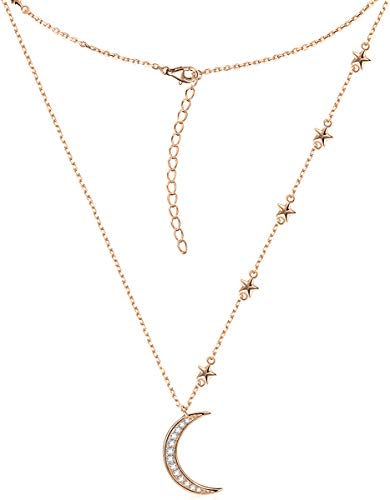 Savlano Moon & Stars Necklace in Rose Gold Plating