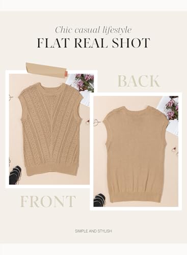 Dokotoo Khaki Sleeveless Knit Pullover Sweater Vest Tank Top Casual Dressy Crew Neck Summer Tops Outfits for Women 2026 Trendy Oversize Sweaters Shirts Spring Clothing Loose Fit Size X-Large — view 6