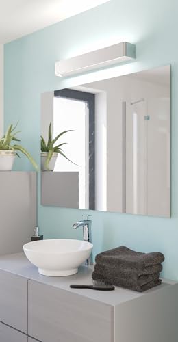 EGLO LED Wandlampe Sania 5, 1 flammige Wandleuchte, minimalistisch, Wandbeleuchtung aus Metall in Nickel-Matt, Weiß, Kunststoff in Satiniert, LED Badezimmer Lampe warmweiß, L 62 cm, IP44