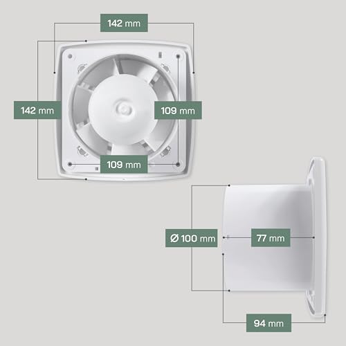 Vent Systems 100 mm elektrisch Badventilator - Weiß mit Bewegungssensor und Zeitschaltuhr - Wand, Deckenmontage - geräuscharmer Abluftventilator - energieeffizienter Ventilator für Haus, Küche, Garage