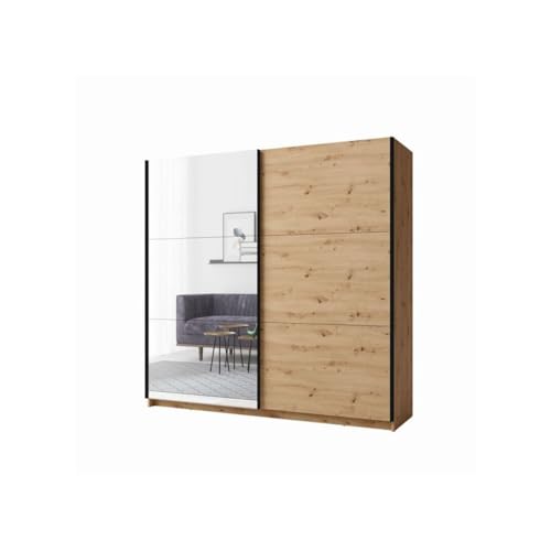 Meublorama Armário com 2 portas de correr com espelho - 150 cm - cor carvalho - coleção ARSALA