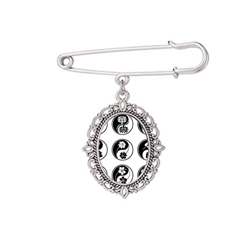 Broche ronde Yin-Yang fleur en taille M, bijou de créateur pour robe