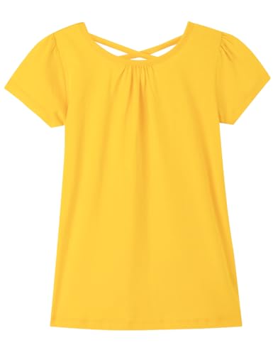 Image of Noomelfish Girls Criss Cross Back T-Shirts Short Puff Sleeve Tee Tops (5-12 Years)