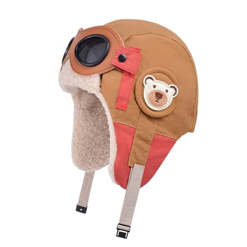 Warme Pilotenmütze für Kinder, Winter, mit abnehmbarer Brille, verstellbares, dickes Fleecefutter, Kappen mit wärmerer Ohrenklappe, winddicht, Thermo-Bombermütze für Kinder, Skifahren, Wandern