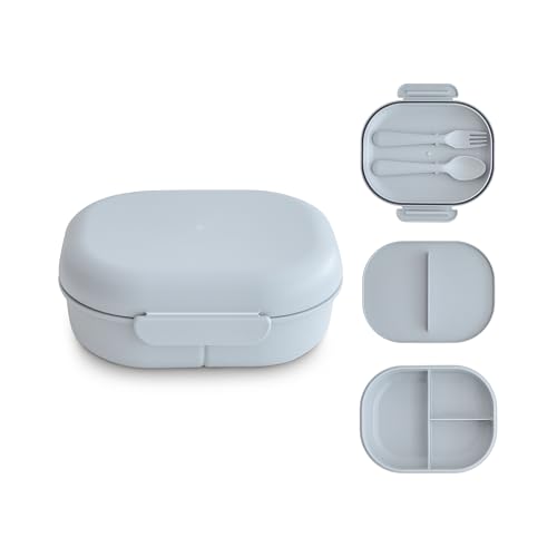 Image of mushie Kids Bento Lunch Box | 3-Compartment & Removable Divider + Fork & Spoon Utensils | Great For Meals, School, Snacks On-the-Go | Dishwasher Safe (Cloud)