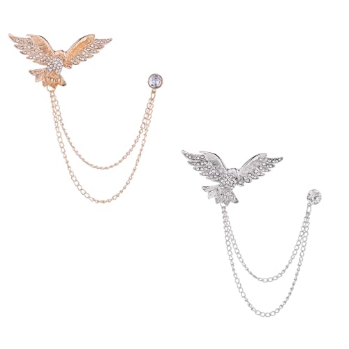 KMYZQDV 2 Packs Suit Pins Brooch for Men Eagle Lapel Chain Pins Jewelry Accessories for Suits Gold and Silver Brooches for Men's Suit Shirt Tie Hat Fashion Pin for Gentlemen Formal Wear