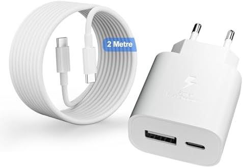 25W USB C Ladegerät, iPad Netzteil, 2 Port Schnellladegerät USB-A & USB-C Adapter für Apple iPhone 17/16/16e/16 Plus/16 Pro/16 Pro Max/iPhone 15 Series/iPad und mehr mit 2m Schnell
