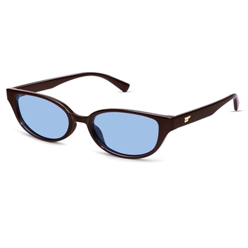 Image of VANLINKER Retro Semi Oval Polarized Sunglasses for Women Men Trendy Small 90s Style Vintage Narrow Rectangle Frame VL9833