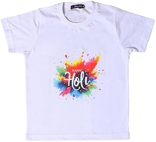 NeuVin Kids Happy Holi T-Shirt for Boys & Girls | Multicolor Print Cotton T-Shirt | Festival Wear, Half Sleeves Price In India