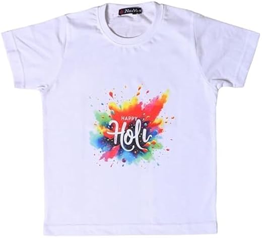 NeuVin Kids Happy Holi T-Shirt for Boys &amp; Girls | Multicolor Print Cotton T-Shirt | Festival Wear, Half Sleeves