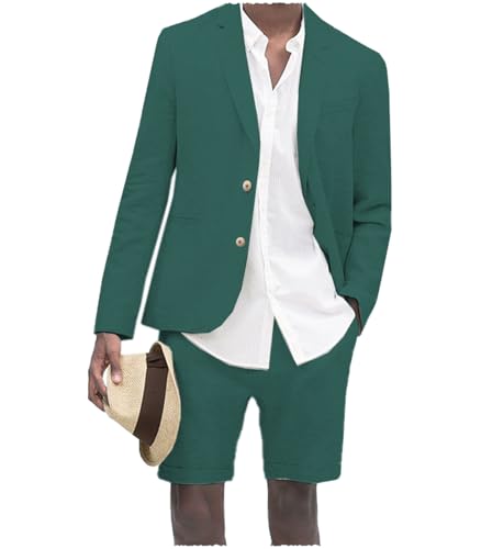 Men's Linen 2 Pieces Suit Set Shorts Summer Beach Wedding Prom Jacket Vest Pants Tuxedo