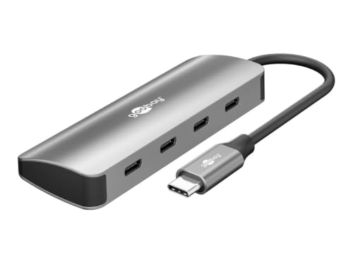 goobay Hub USB-C 4 Puertos Slim - 4X C (USB 3.2), SuperSpeed 10Gbit/s, carcasse en Aluminium, Compatible avec MacBook, iPhone, Android, SSD, Windows/macOS/Linux, 76565