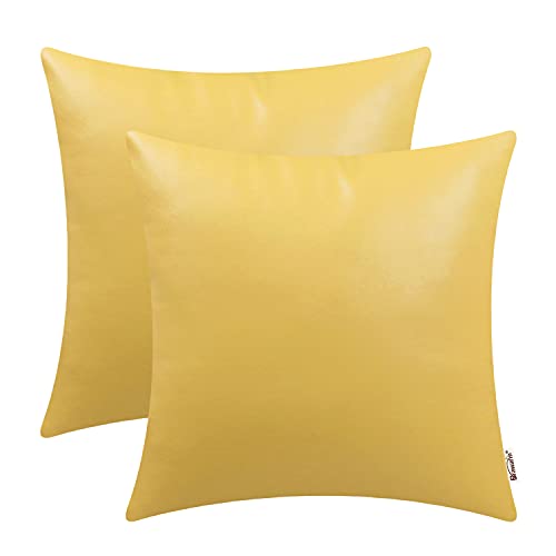 Image of BRAWARM Pack of 2 Cozy Throw Pillow Covers Cases for Couch Sofa Bed Solid Faux Leather Soft Luxury Cushion Covers Both Sides Home Decoration 16 X 16 Inches Primrose Yellow