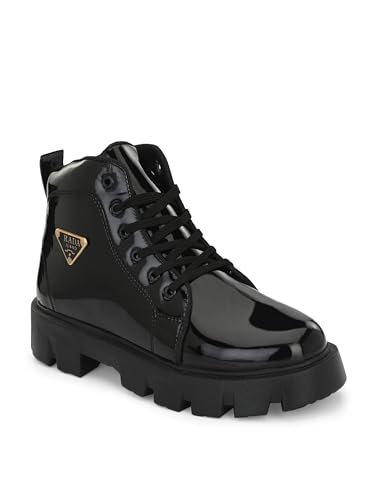 POS PLANET OF SHOES Premium Men's Patent Leather Boots Stylish Durable Footwear for Every Occasion Black