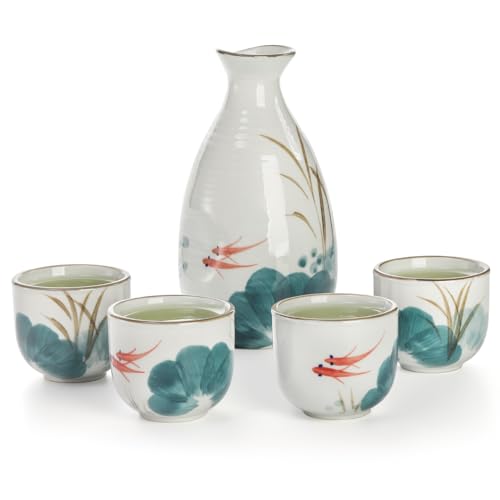 Tebery 5 Pieces Ceramic Japanese Sake Set Soju Tea Set,
