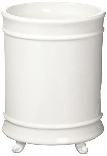 Mud Pie 47100002 Farmhouse Washed Beaded Wood Pedestal Paper Towel Holder, 16" X 6" Dia, White, Grey & Circa Utensil Ceramic Holder, 6.5"X5" Dia #TOP5