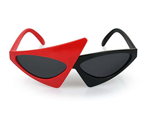 PLAY BLING Novelty Party Sunglasses 80s Asymmetric Glasses Red and Black Glasses for Hip Hop Dance Halloween Party